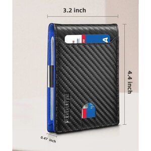 RUNBOX Wallet for Men With Money Clip Carbon Black/Blue with RFID